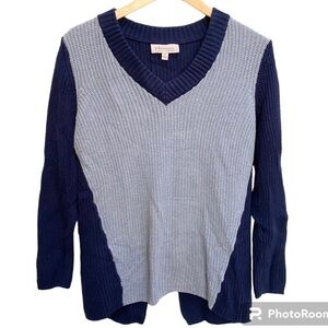 Philosophy colorblock blue grey sweater with open split back size small